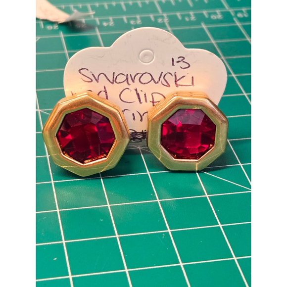 Women's Swarovski Clip Earrings Red Gold - Picture 1 of 9